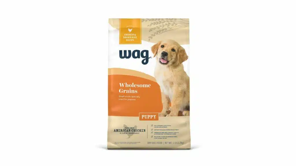 Amazon brand - wag dry dog puppy food, chicken and brown rice, 5 lb 5 pound (pack of 1)