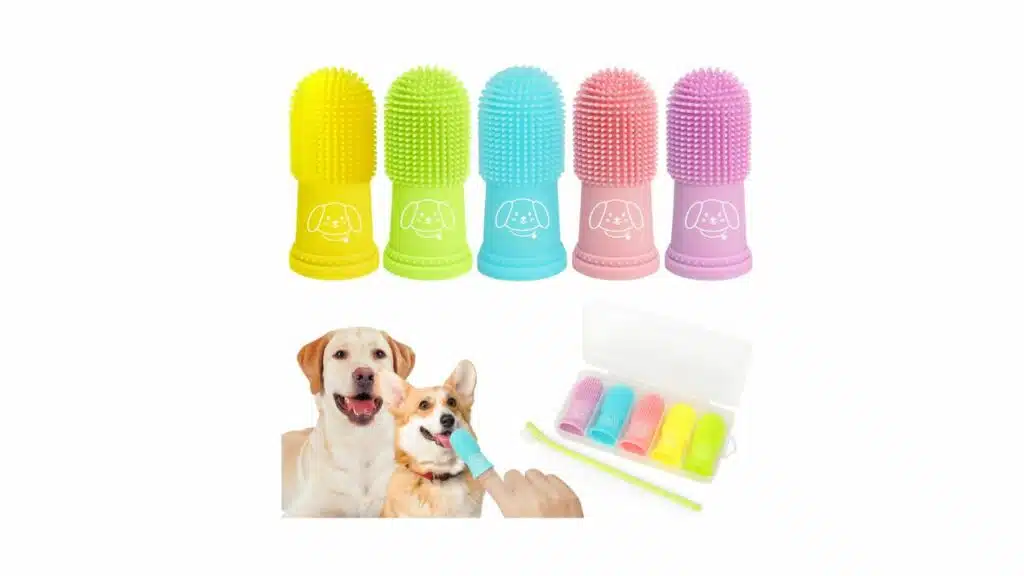 Powerfeng dog finger toothbrush for pet: puppy teeth brushing kit - cat & doggie dental cleaning fingertip fingerbrush