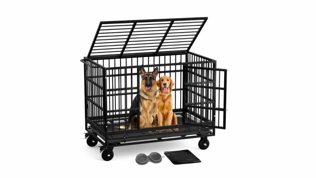 Premkid 48 inch heavy duty indestructible dog crate kennel with wheels