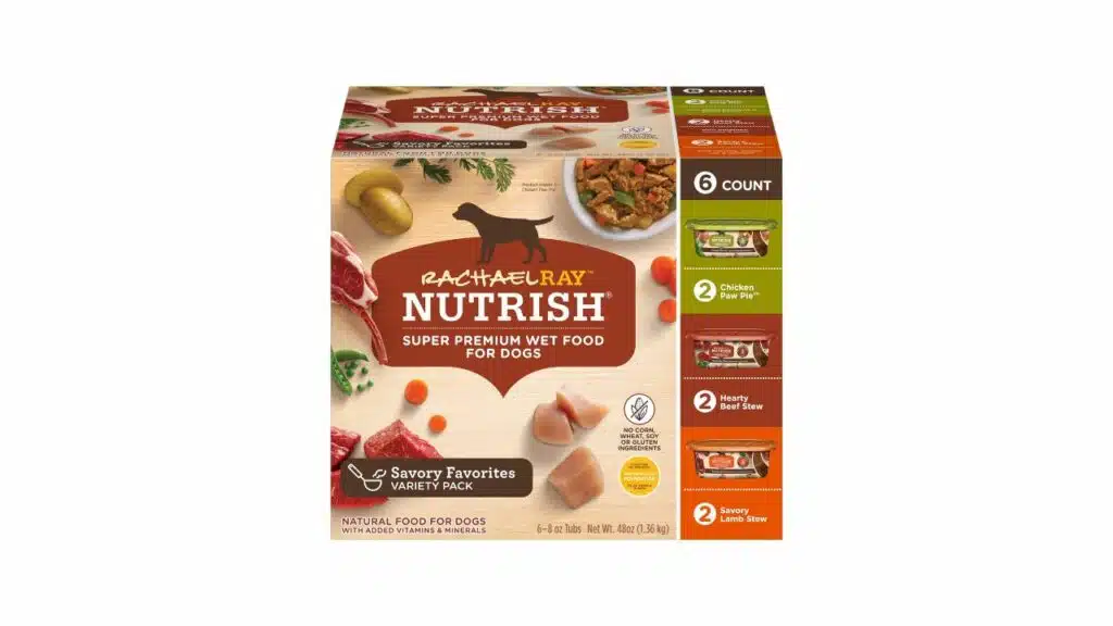 Rachael ray nutrish premium natural wet dog food, savory favorites variety pack, 8 ounce tub (pack of 6)